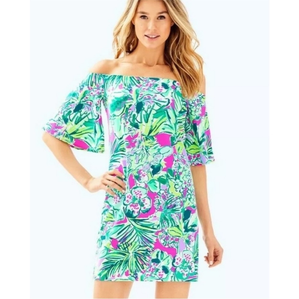 NWT Lilly Pulitzer Fawcett Off-The/Shoulder Dress SZ S Multi Early Bloomer